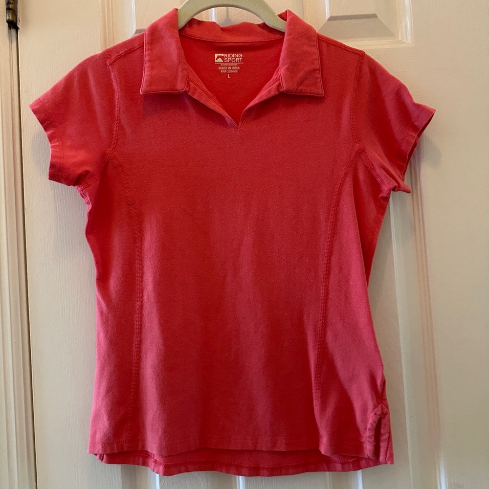 Riding Sport kids’ Ora Polo Shirt coral.  Equestrian horse sz L 10 - 12 NWOT